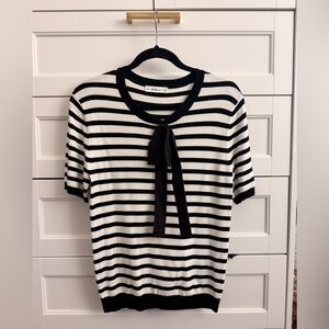 Zara Black and White Striped Short Sleeve Top